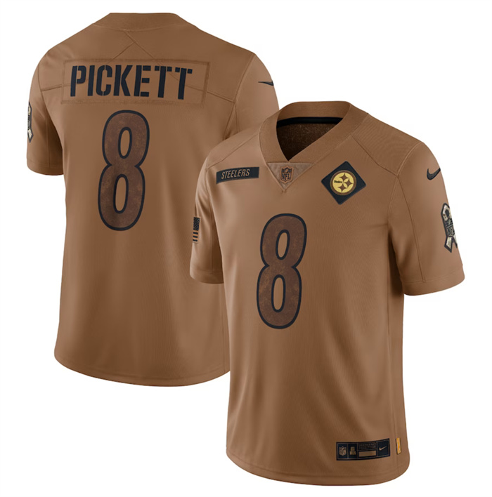 Men's Pittsburgh Steelers #8 Kenny Pickett 2023 Brown Salute To Service Limited Football Jersey
