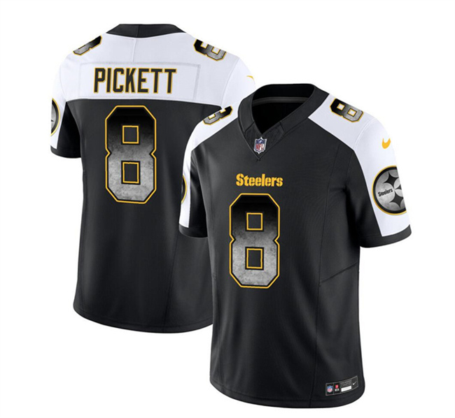 Men's Pittsburgh Steelers #8 Kenny Pickett Black/White 2023 F.U.S.E. Smoke Vapor Untouchable Limited Stitched Jersey