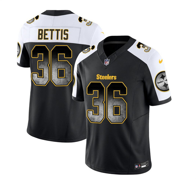Men's Pittsburgh Steelers #36 Jerome Bettis Black/White 2023 F.U.S.E. Smoke Vapor Untouchable Limited Stitched Jersey