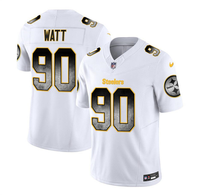 Men's Pittsburgh Steelers #90 T.J. Watt White 2023 F.U.S.E. Smoke Vapor Untouchable Limited Stitched Jersey
