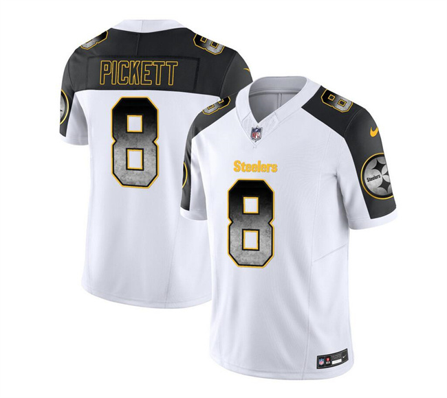 Men's Pittsburgh Steelers #8 Kenny Pickett White/Black 2023 F.U.S.E. Smoke Vapor Untouchable Limited Stitched Jersey