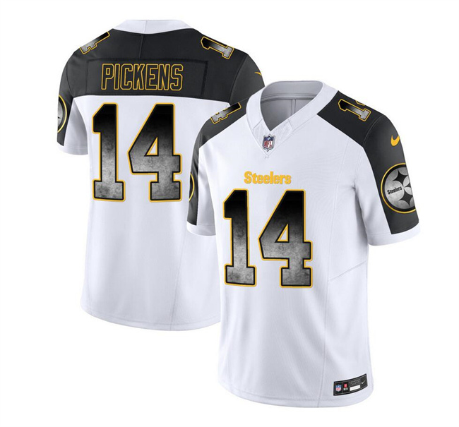 Men's Pittsburgh Steelers #14 George Pickens White/Black 2023 F.U.S.E. Smoke Vapor Untouchable Limited Stitched Jersey