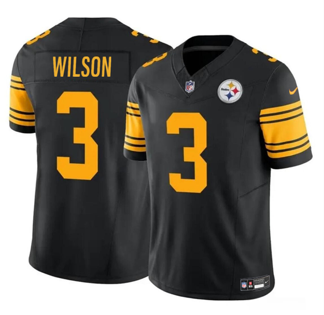 Men's Pittsburgh Steelers #3 Russell Wilson Black 2024 F.U.S.E.Color Rush Limited Stitched Jersey