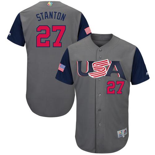 Team USA #27 Giancarlo Stanton Gray 2017 World MLB Classic Authentic Stitched MLB Jersey