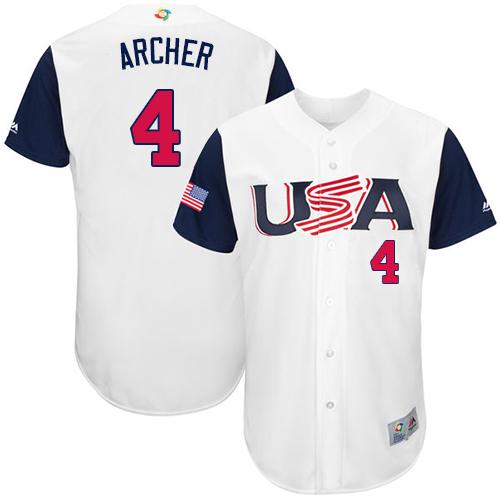 Team USA #4 Chris Archer White 2017 World MLB Classic Authentic Stitched MLB Jersey