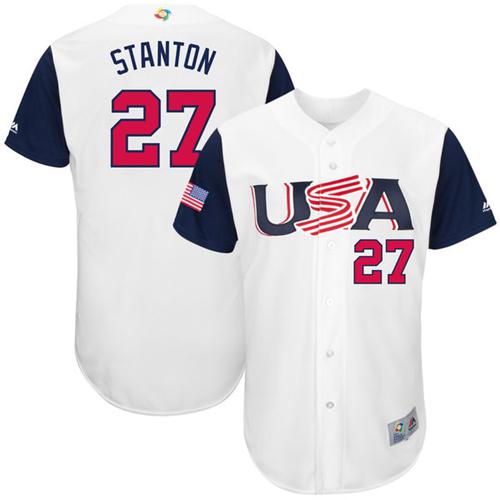 Team USA #27 Giancarlo Stanton White 2017 World MLB Classic Authentic Stitched MLB Jersey