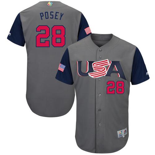 Team USA #28 Buster Posey Gray 2017 World MLB Classic Authentic Stitched MLB Jersey