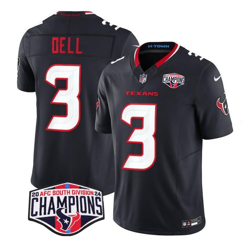 Men's Houston Texans #3 Tank Dell Navy F.U.S.E. 2024 AFC South Division Champions Vapor Limited Stitched Football Jersey Men's Houston Texans #3 Tank Dell Navy F.U.S.E. 2024 AFC South Division Champions Vapor Limited Stitched Football Jersey