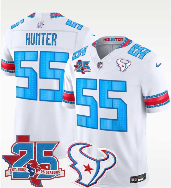 Men's Houston Texans #55 Danielle Hunter White 2026 25th Anniversary Patch F.U.S.E. 'HOUSTON/US' Rivalries Collection Limited Stitched Football Jersey Men's Houston Texans #55 Danielle Hunter White 2026 25th Anniversary Patch F.U.S.E. 'HOUSTON/US' Rivalries Collection Limited Stitched Football Jersey