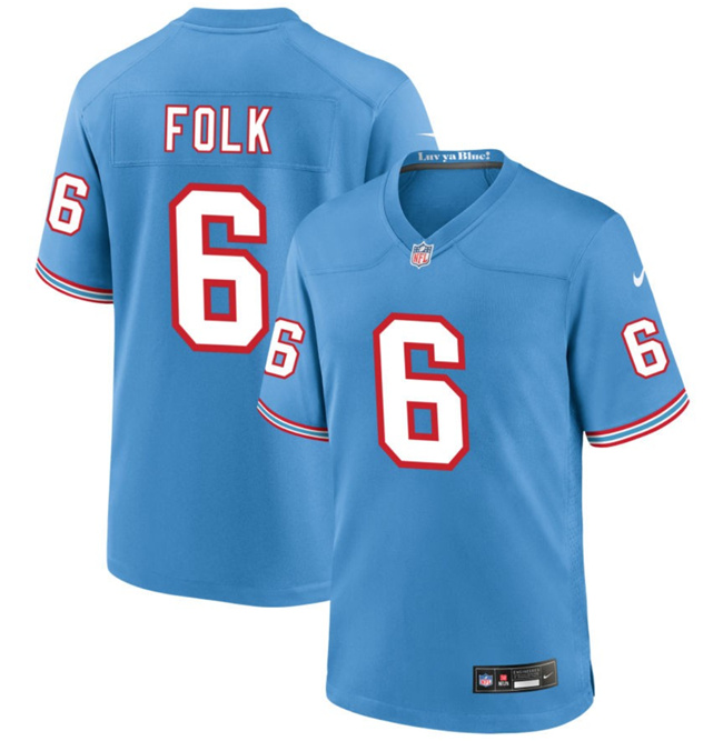 Men's Tennessee Titans #6 Nick Folk Light Blue Throwback Player Stitched Game Jersey