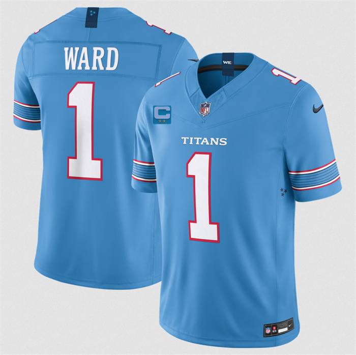 Men's Tennessee Titans #1 Cameron Ward Light Blue 2026 With 2-Star C Patch F.U.S.E. Vapor Limited Stitched Football Jersey
