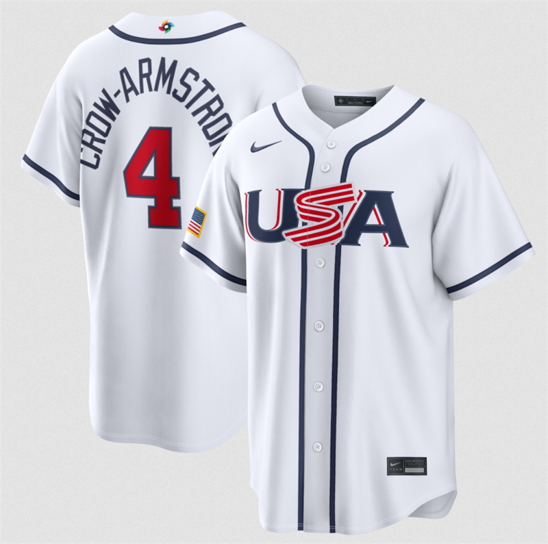 Men's USA Baseball #4 Pete Crow-Armstrong White 2026 World Baseball Classic Home Stadium Stitched Jersey Men's USA Baseball #4 Pete Crow-Armstrong White 2026 World Baseball Classic Home Stadium Stitched Jersey
