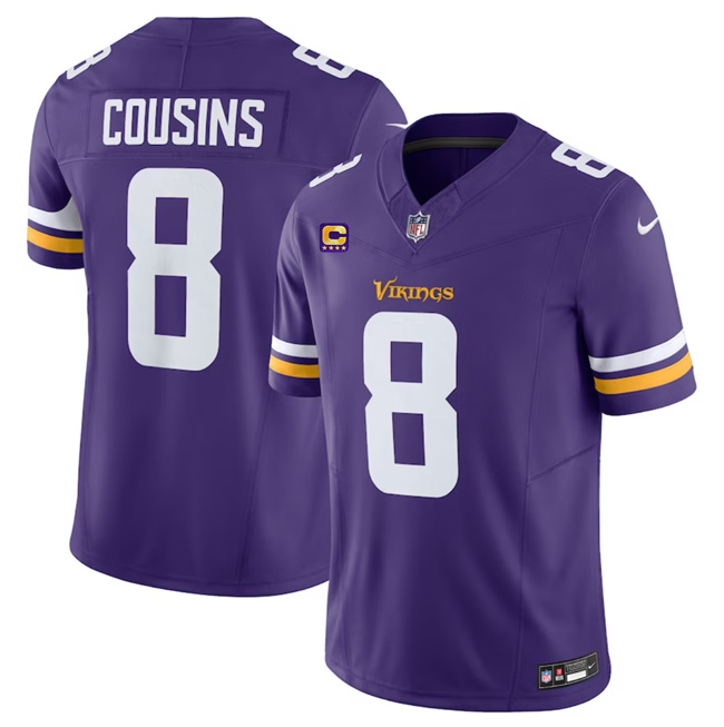 Men's Minnesota Vikings #8 Kirk Cousins Purple 2023 F.U.S.E. With 4-Star C Patch Vapor Untouchable Limited Stitched Jersey