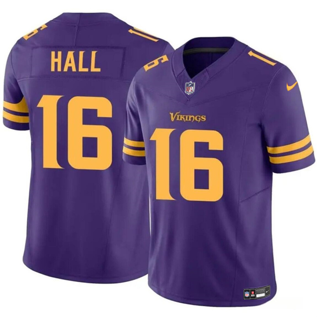 Men's Minnesota Vikings #16 Jaren Hall Purple 2023 F.U.S.E. Vapor Untouchable Color RushLimited Stitched Jersey