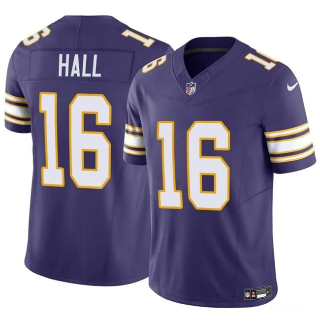 Men's Minnesota Vikings #16 Jaren Hall Purple 2023 F.U.S.E. Vapor Untouchable Throwback Limited Stitched Jersey