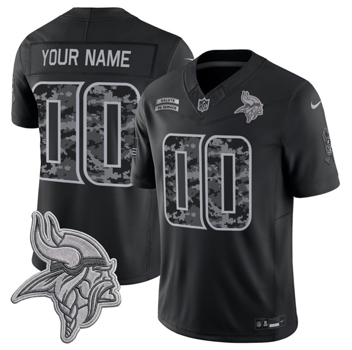 Men's Minnesota Vikings Active Player Custom Black F.U.S.E. 2026 Salute to Service Limited Stitched Football Jersey