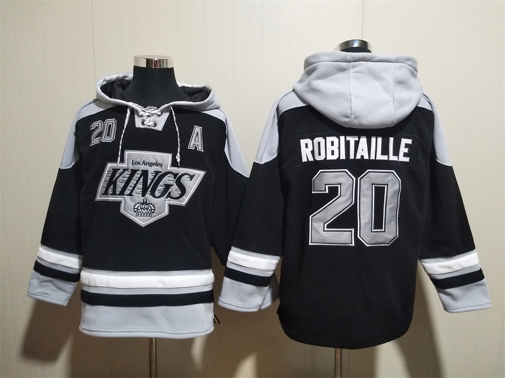 Men's Los Angeles Kings #20 Luc Robitaille Black Ageless Must-Have Lace-Up Pullover Hoodie