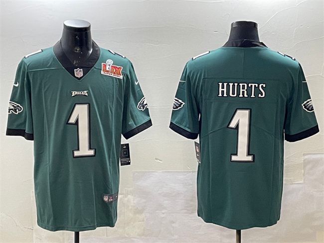 Men's Philadelphia Eagles #1 Jalen Hurts Green 2025 Super Bowl LIX Patch Vapor Untouchable Limited Stitched Football Jersey Men's Philadelphia Eagles #1 Jalen Hurts Green 2025 Super Bowl LIX Patch Vapor Untouchable Limited Stitched Football Jersey