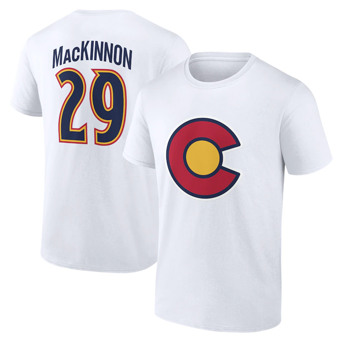 Men's Colorado Avalanche #29 Nathan MacKinnon White T-Shirt