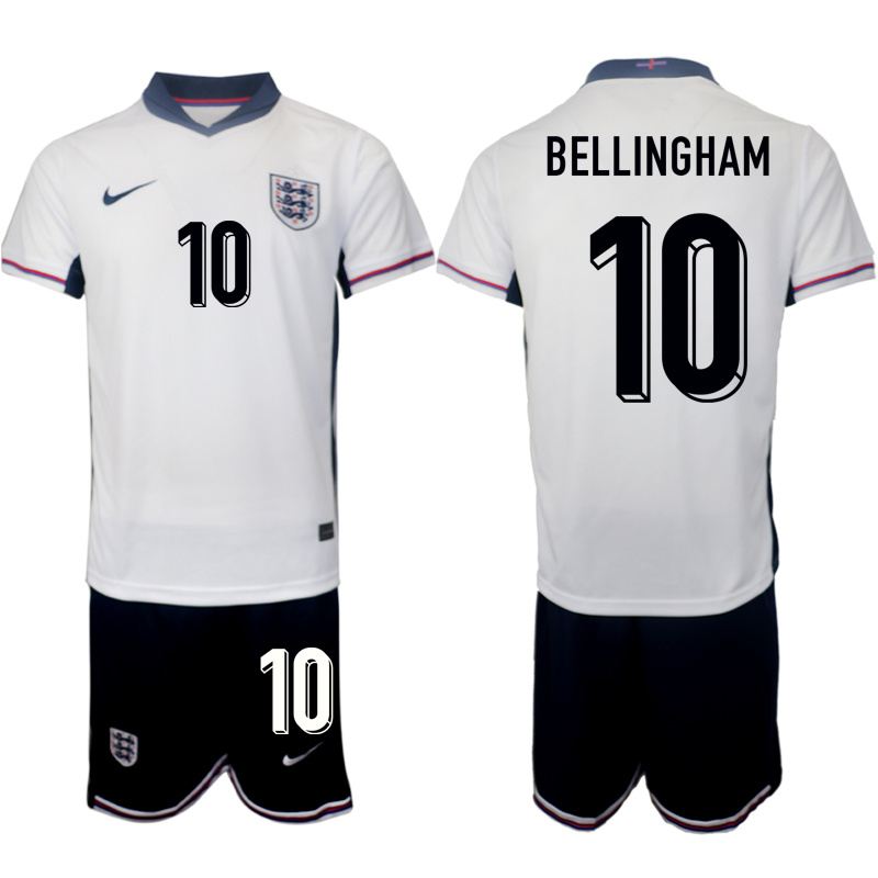 Men's England #10 Jude Bellingham 2024-25 White Home Soccer Jersey Suit