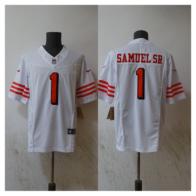 Men's San Francisco 49ers #1 Deebo Samuel White 2023 F.U.S.E Vapor Untouchable Limited Stitched Football Jersey