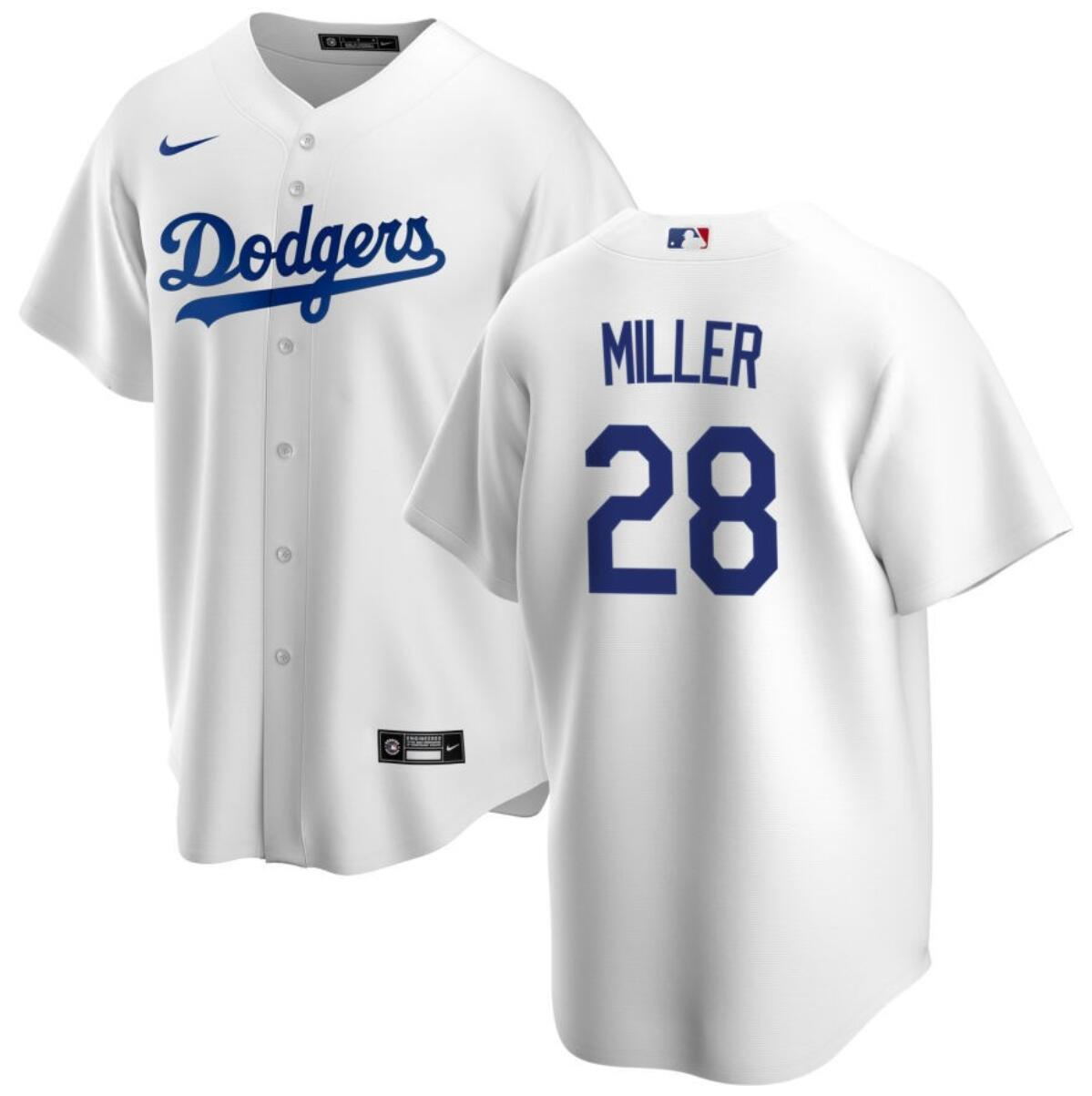 Men's Men's Los Angeles Dodgers #28 Bobby Miller White Cool Base Stitched Baseball Jersey