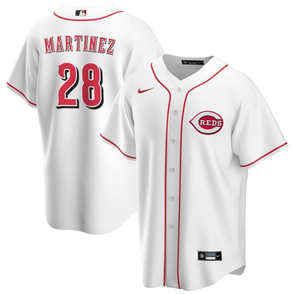 Men's Cincinnati Reds #28 Nick Martinez White Cool Base Stitched Baseball Jersey