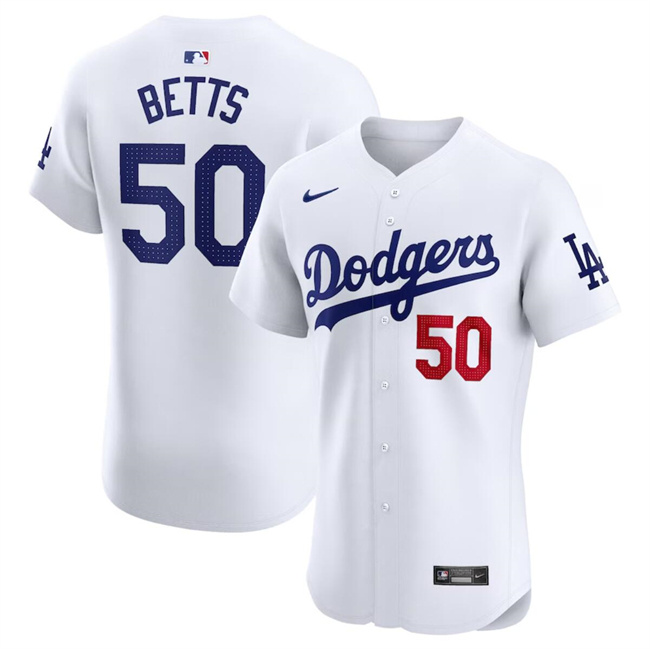 Men's Men's Los Angeles Dodgers #50 Mookie Betts White 2024 Home Elite Stitched Jersey