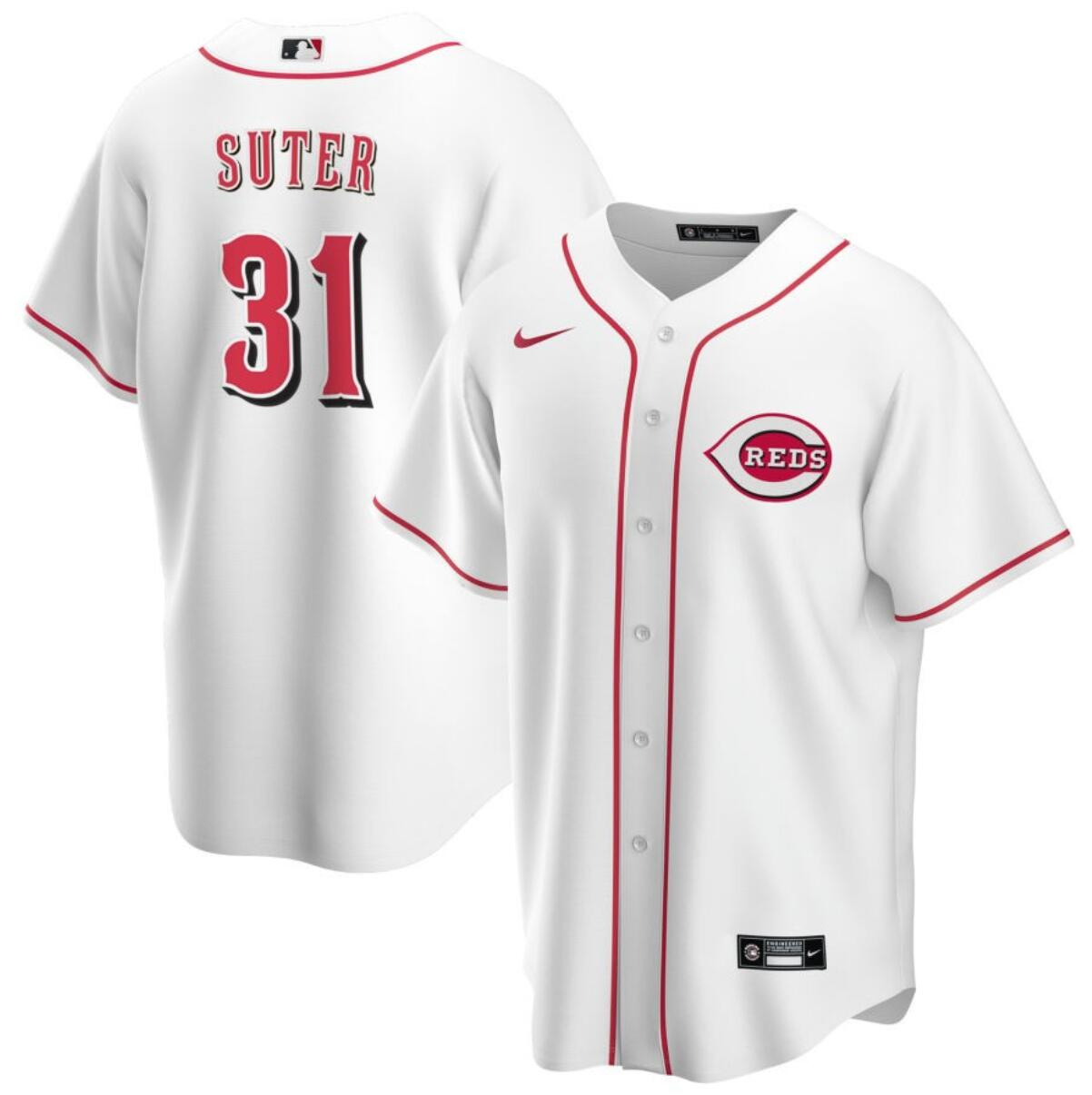 Men's Cincinnati Reds #31 Brent Suter White Cool Base Stitched Baseball Jersey