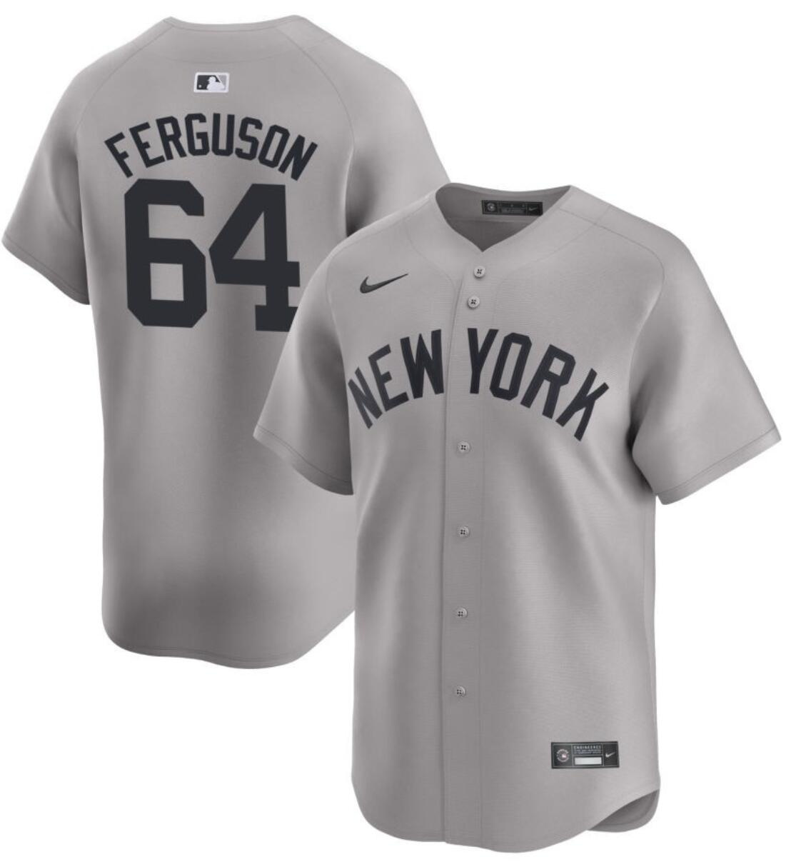 Men's New York Yankees #64 Caleb Ferguson Gray 2024 Away Limited Cool Base Stitched Baseball Jersey