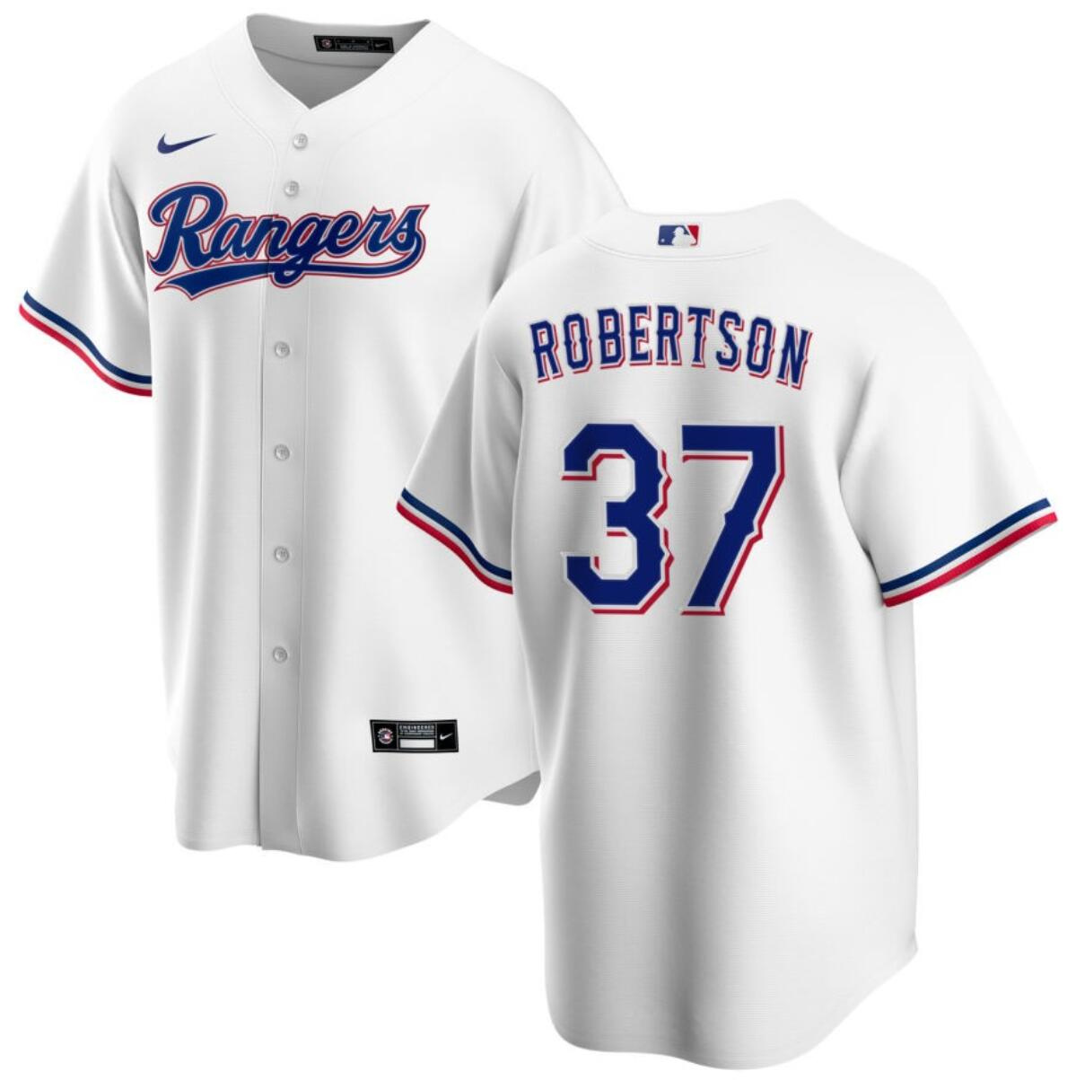 Men's Texas Rangers #37 David Robertson White Cool Base Stitched Baseball Jersey