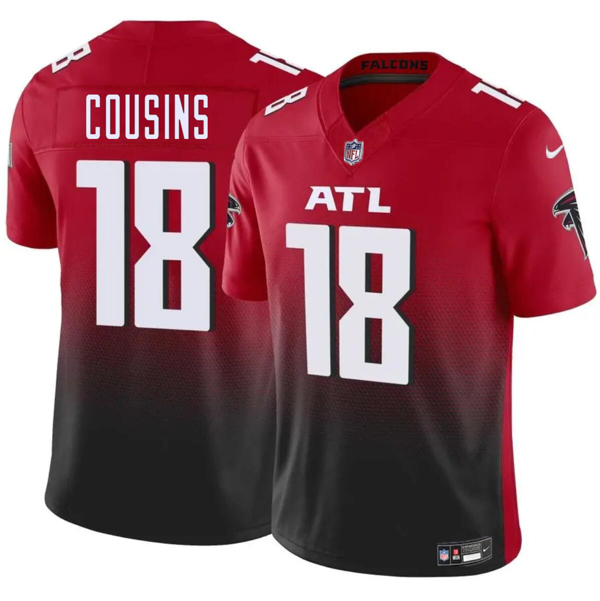 Men's Atlanta Falcons #18 Kirk Cousins Red/Black 2023 F.U.S.E. Vapor Untouchable Limited Stitched Football Jersey