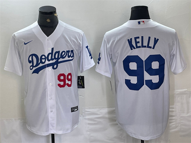 Men's Los Angeles Dodgers #99 Joe Kelly White Cool Base Stitched Baseball Jersey