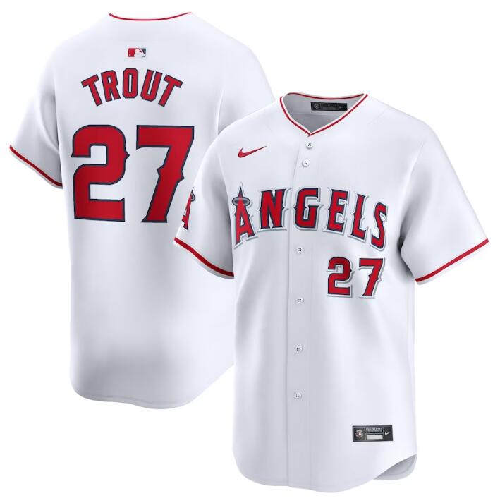 Men's Los Angeles Angels #27 Mike Trout White Home Limited Stitched Baseball Jersey