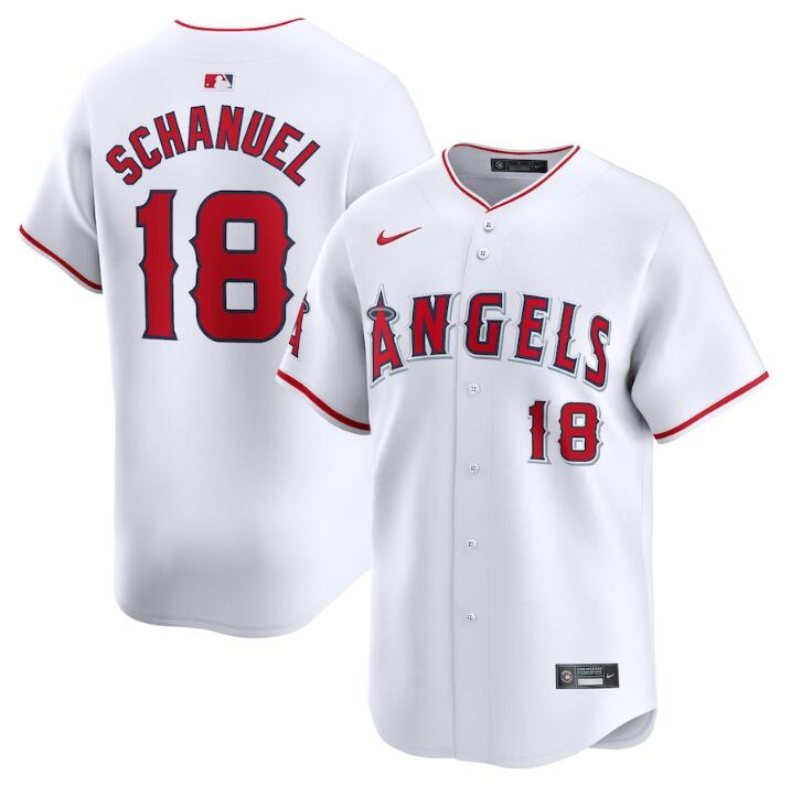 Men's Los Angeles Angels #18 Nolan Schanuel White Home Limited Stitched Baseball Jersey