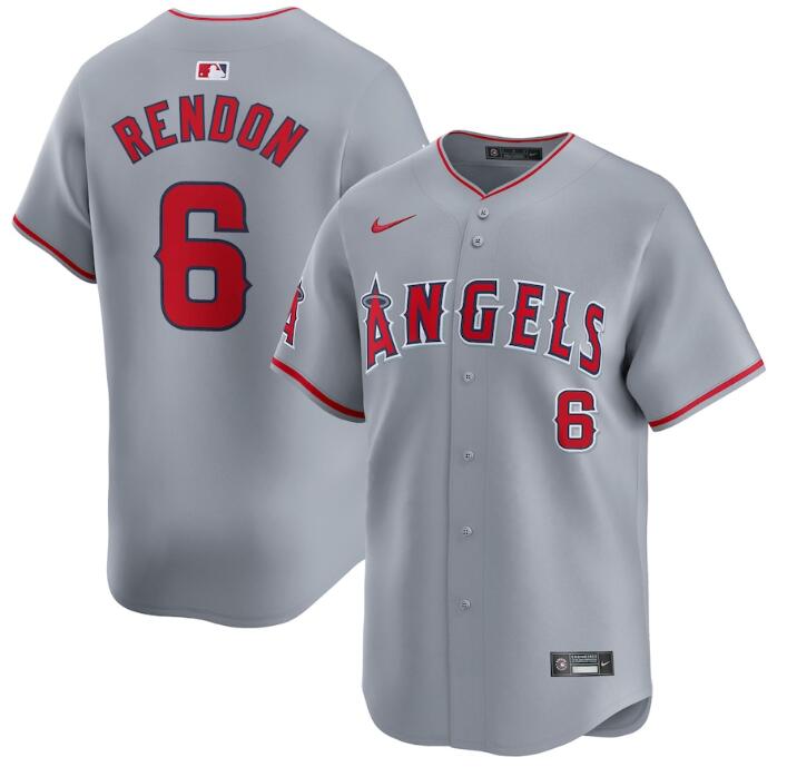 Men's Los Angeles Angels #6 Anthony Rendon Grey Away Limited Stitched Baseball Jersey