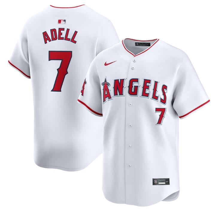 Men's Los Angeles Angels #7 Jo Adell White Home Limited Stitched Baseball Jersey