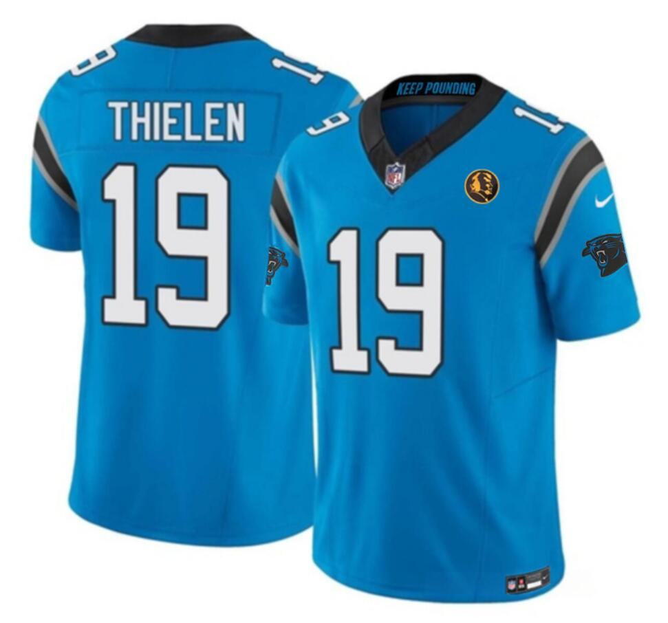 Men's Carolina Panthers #19 Adam Thielen Blue 2023 F.U.S.E. With John Madden Patch Vapor Limited Stitched Football Jersey