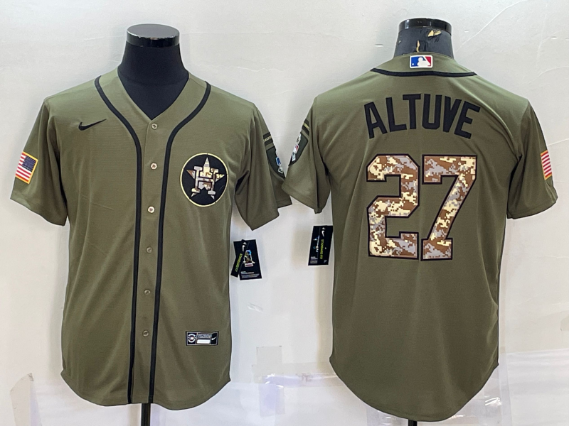 Men's Houston Astros #27 Jose Altuve Olive Cool Base Stitched Jersey