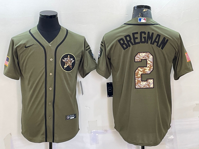 Men's Houston Astros #2 Alex Bregman Olive Cool Base Stitched Jersey