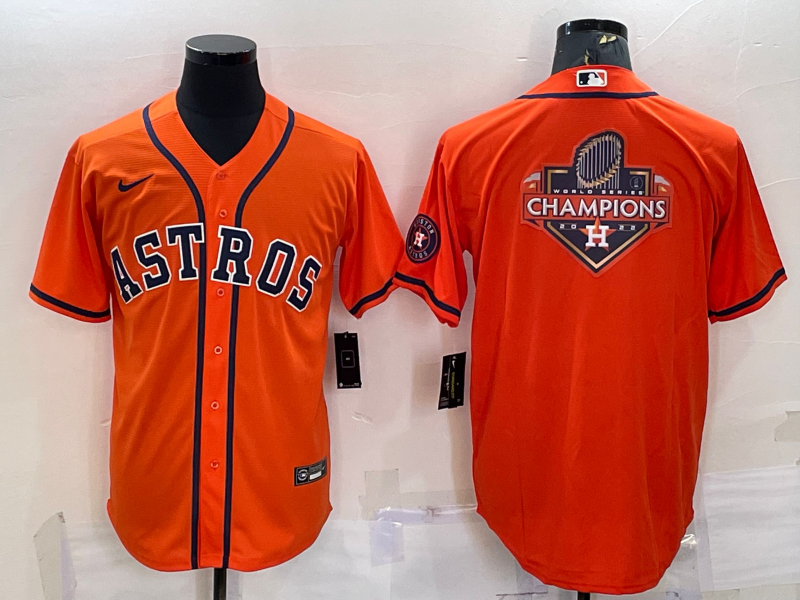 Men's Houston Astros Orange 2022 World Series Champions Team Big Logo With Patch Cool Base Stitched Jersey