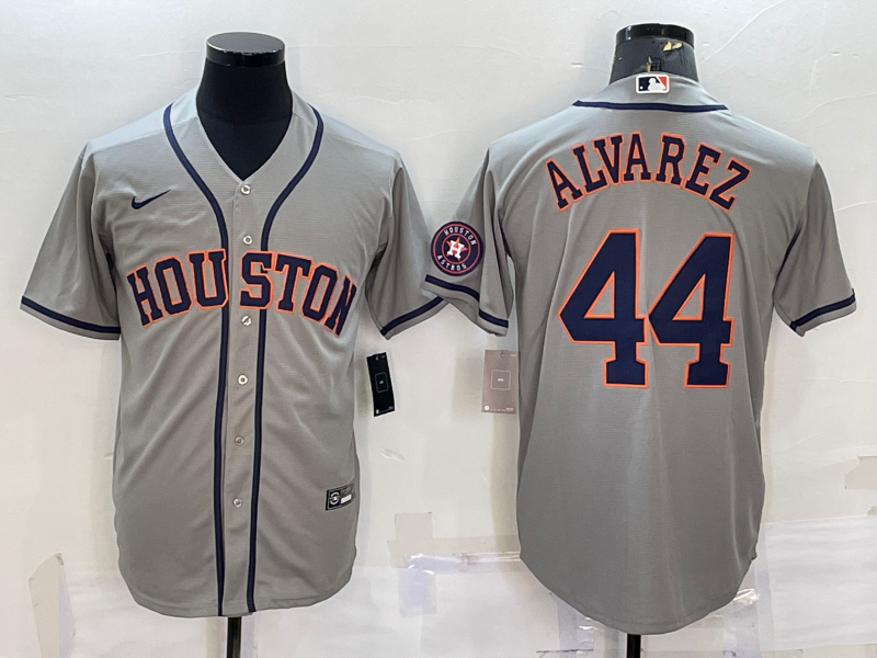 Men's Houston Astros #44 Yordan Alvarez Grey With Patch Cool Base Stitched Jersey Men's Houston Astros #44 Yordan Alvarez Grey With Patch Cool Base Stitched Jersey