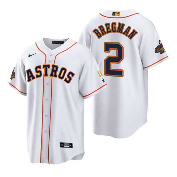 Men's Houston Astros #2 Alex Bregman White Gold 2022 World Series Champions Stitched Baseball Jersey