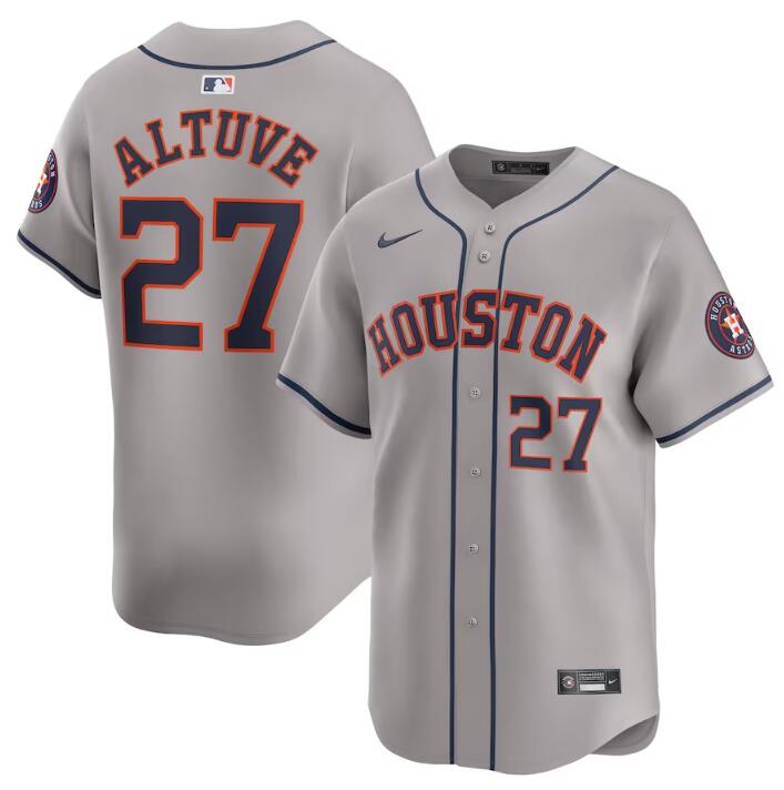 Men's Houston Astros #27 Jose Altuve Grey 2024 Away Limited Stitched Baseball Jersey