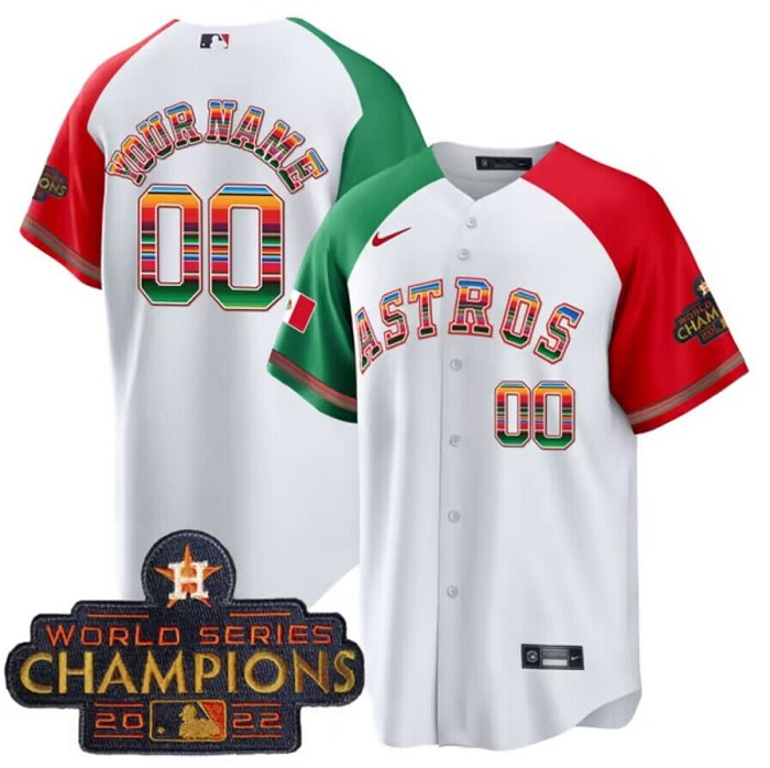 Men's Houston Astros Customized White Mexico 2022 World Series Champions Cool Base Stitched Baseball Jersey