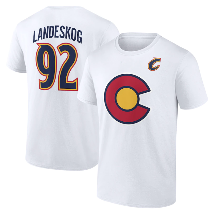 Men's Colorado Avalanche #92 Gabriel Landeskog White T-Shirt