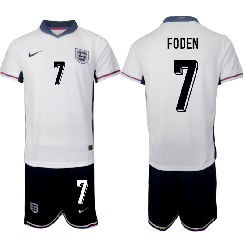 Men's England #7 Phil Foden 2024-25 White Home Soccer Jersey Suit
