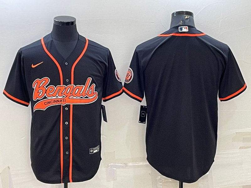 Men's Cincinnati Bengals Blank Black With Patch Cool Base Stitched Baseball Jersey