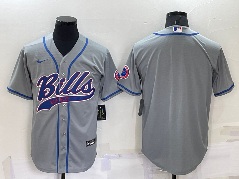 Men's Buffalo Bills Blank Gray Cool Base Stitched Baseball Jersey