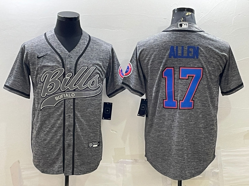 Men's Buffalo Bills #17 Josh Allen Grey With Patch Cool Base Stitched Baseball Jersey